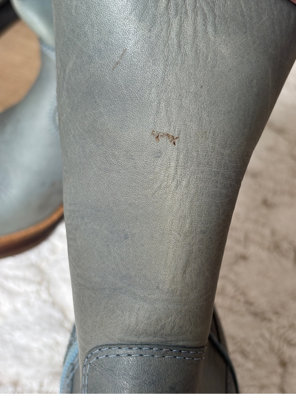 Vintage 90s Connie Too Platform Boots Size 8.5 - Blue Leather & Chunky Wood Heel - Picture 14 of 15